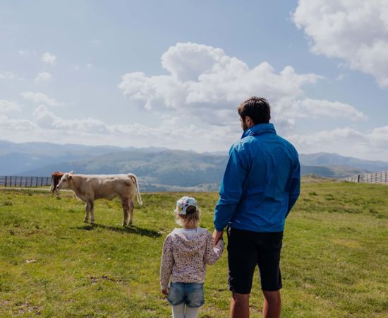 Family on the mountain with a cow on the Aineck